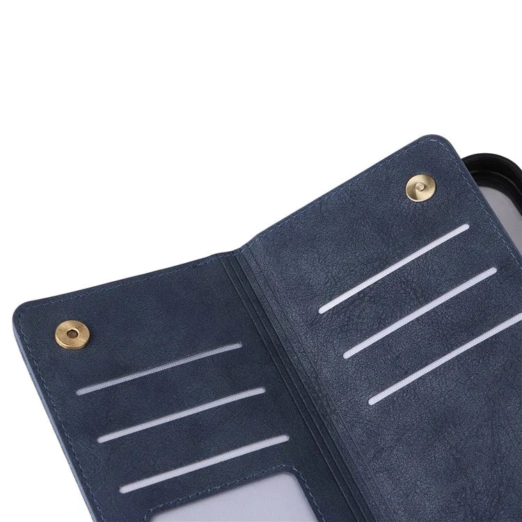 For iPhone 16 Plus Shockproof Case Rivet Decor PU Leather Zipper Wallet Phone Cover