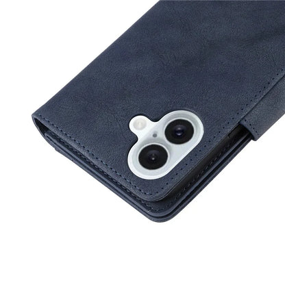 For iPhone 16 Plus Shockproof Case Rivet Decor PU Leather Zipper Wallet Phone Cover