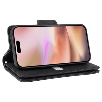 For iPhone 16 Plus Shockproof Case Rivet Decor PU Leather Zipper Wallet Phone Cover