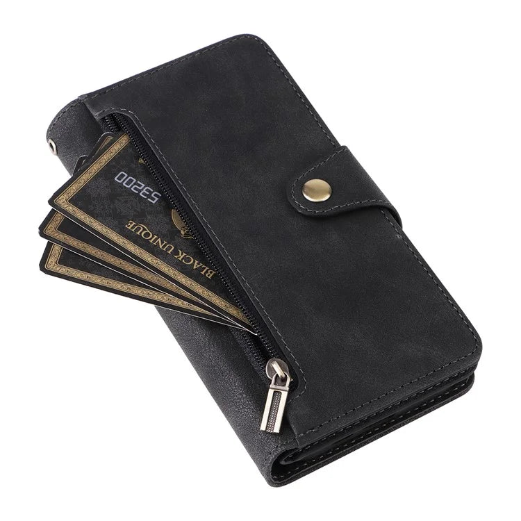 For iPhone 16 Plus Shockproof Case Rivet Decor PU Leather Zipper Wallet Phone Cover
