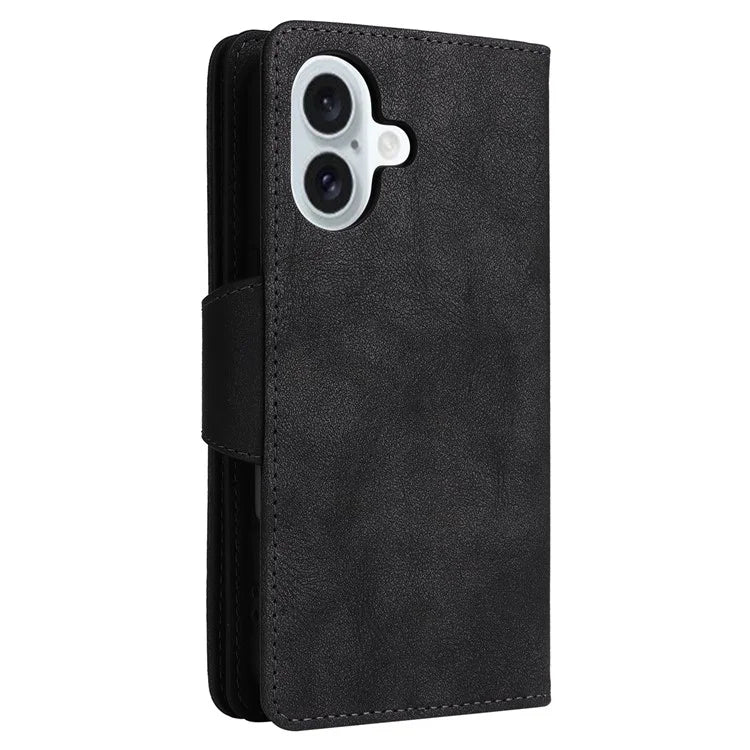 For iPhone 16 Plus Shockproof Case Rivet Decor PU Leather Zipper Wallet Phone Cover