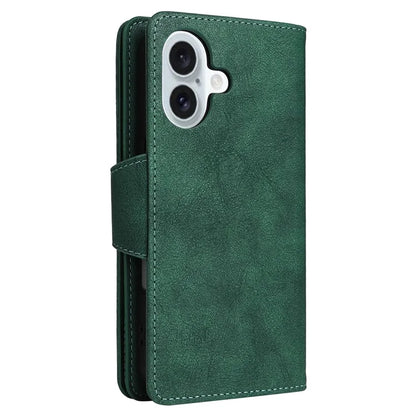For iPhone 16 Plus Shockproof Case Rivet Decor PU Leather Zipper Wallet Phone Cover