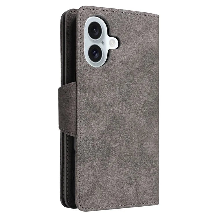 For iPhone 16 Plus Shockproof Case Rivet Decor PU Leather Zipper Wallet Phone Cover