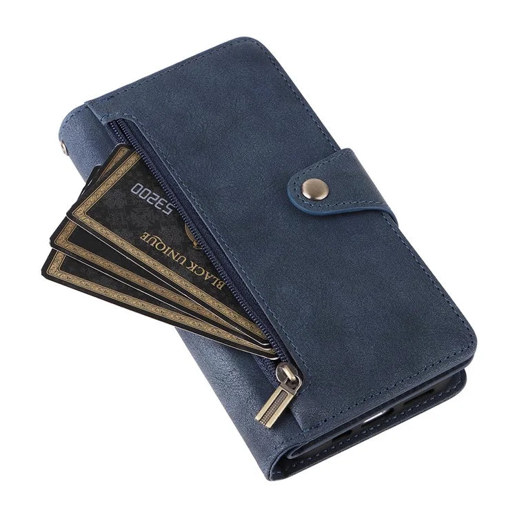 For iPhone 16 Case Zipper Wallet Leather Phone Cover with Rivet Decor