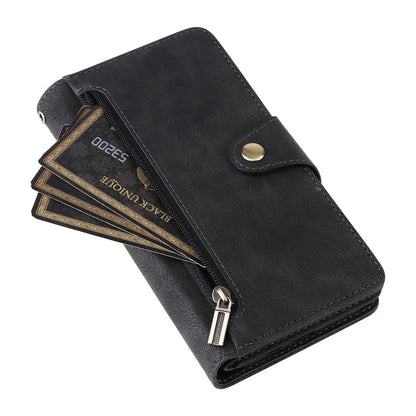 For iPhone 16 Case Zipper Wallet Leather Phone Cover with Rivet Decor
