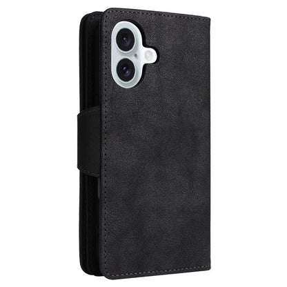 For iPhone 16 Case Zipper Wallet Leather Phone Cover with Rivet Decor