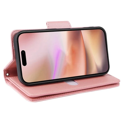 For iPhone 16 Case Zipper Wallet Leather Phone Cover with Rivet Decor