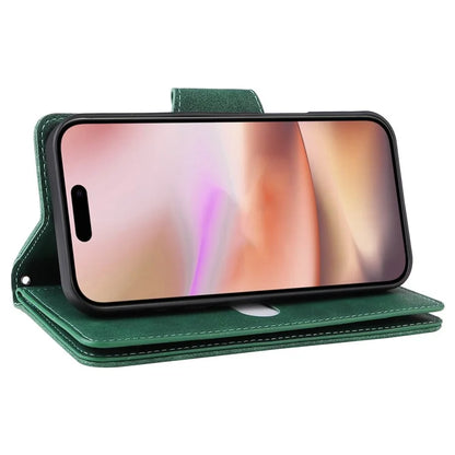 For iPhone 16 Case Zipper Wallet Leather Phone Cover with Rivet Decor