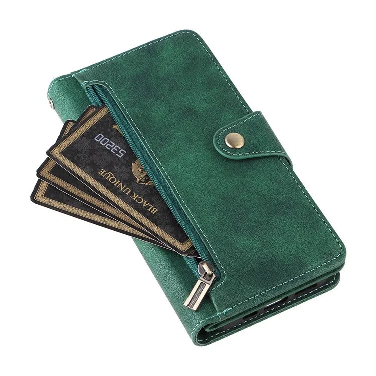 For iPhone 16 Case Zipper Wallet Leather Phone Cover with Rivet Decor