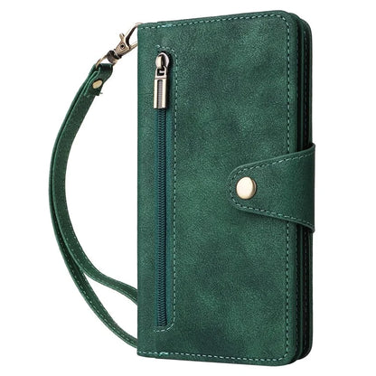 For iPhone 16 Case Zipper Wallet Leather Phone Cover with Rivet Decor