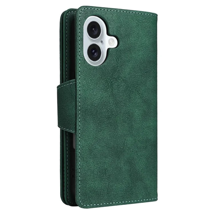 For iPhone 16 Case Zipper Wallet Leather Phone Cover with Rivet Decor