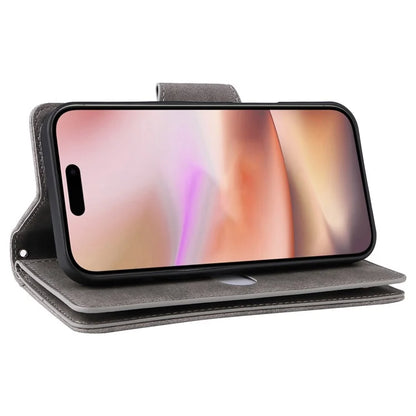 For iPhone 16 Case Zipper Wallet Leather Phone Cover with Rivet Decor