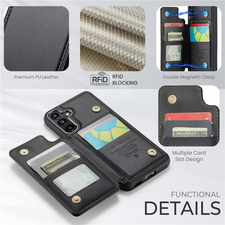 CASEME C22 Series For Samsung Galaxy A55 5G Case RFID Blocking 5 Card Slots Kickstand Back Cover