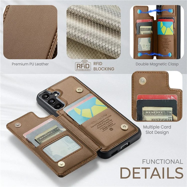 CASEME C22 Series For Samsung Galaxy A55 5G Case RFID Blocking 5 Card Slots Kickstand Back Cover