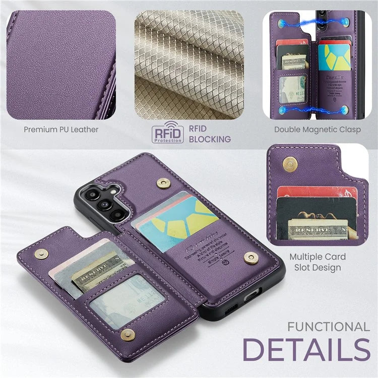 CASEME C22 Series For Samsung Galaxy A55 5G Case RFID Blocking 5 Card Slots Kickstand Back Cover