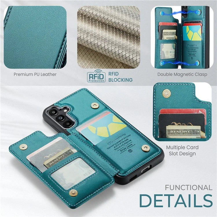 CASEME C22 Series For Samsung Galaxy A55 5G Case RFID Blocking 5 Card Slots Kickstand Back Cover