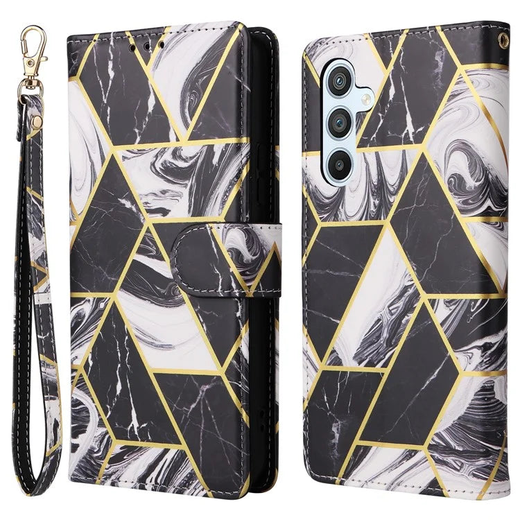 For Samsung Galaxy A54 5G Case with Wrist Strap Wallet Leather Phone Cover Marble Pattern