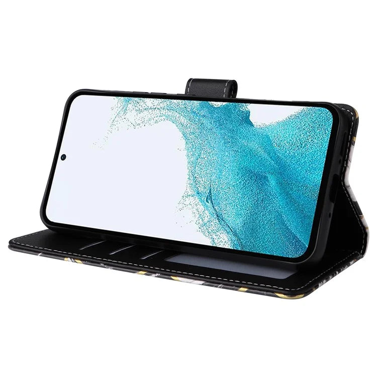 For Samsung Galaxy A54 5G Case with Wrist Strap Wallet Leather Phone Cover Marble Pattern