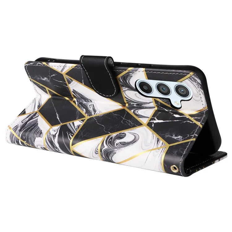 For Samsung Galaxy A54 5G Case with Wrist Strap Wallet Leather Phone Cover Marble Pattern