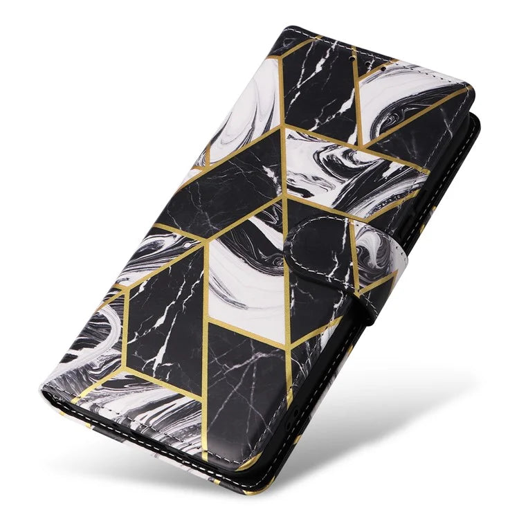For Samsung Galaxy A54 5G Case with Wrist Strap Wallet Leather Phone Cover Marble Pattern
