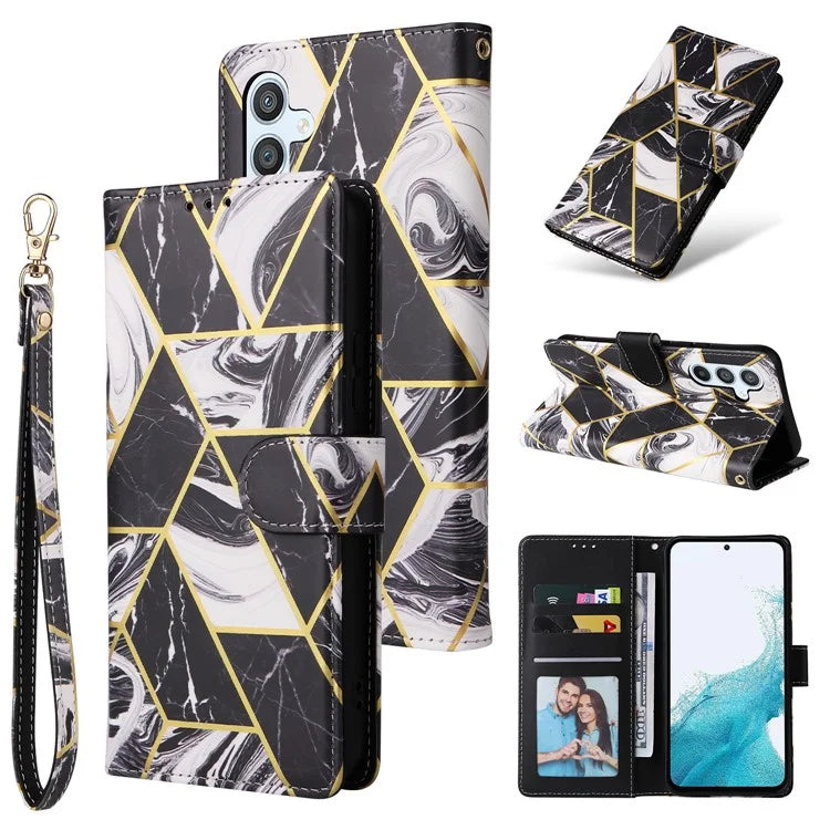 For Samsung Galaxy A54 5G Case with Wrist Strap Wallet Leather Phone Cover Marble Pattern