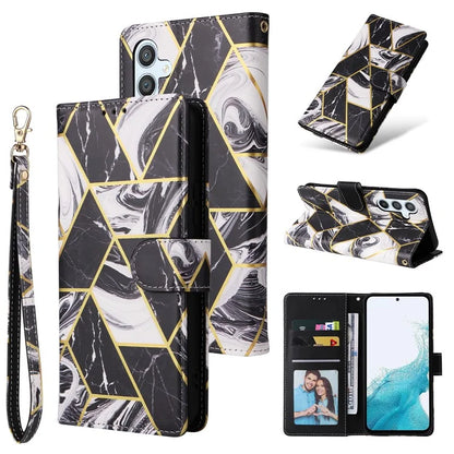 For Samsung Galaxy A54 5G Case with Wrist Strap Wallet Leather Phone Cover Marble Pattern