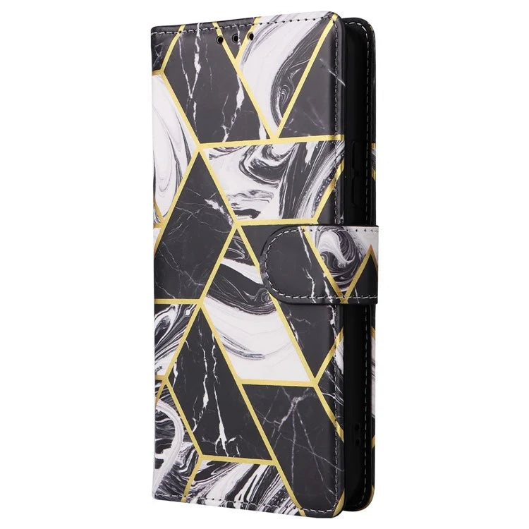 For Samsung Galaxy A54 5G Case with Wrist Strap Wallet Leather Phone Cover Marble Pattern