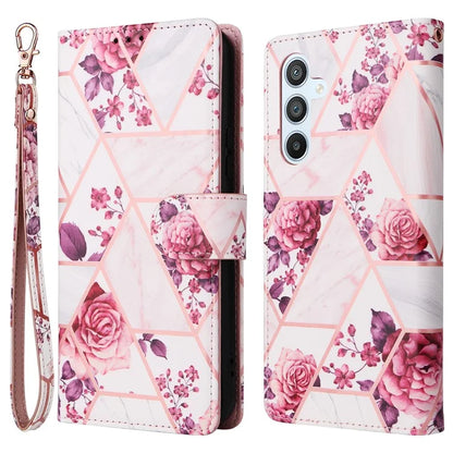 For Samsung Galaxy A54 5G Case with Wrist Strap Wallet Leather Phone Cover Marble Pattern
