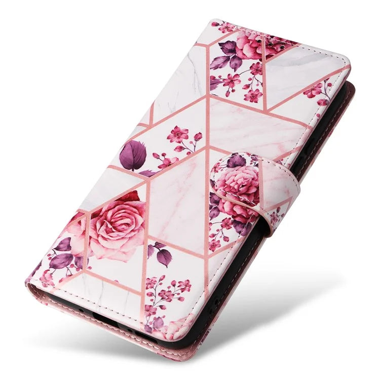 For Samsung Galaxy A54 5G Case with Wrist Strap Wallet Leather Phone Cover Marble Pattern