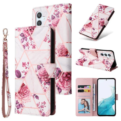 For Samsung Galaxy A54 5G Case with Wrist Strap Wallet Leather Phone Cover Marble Pattern
