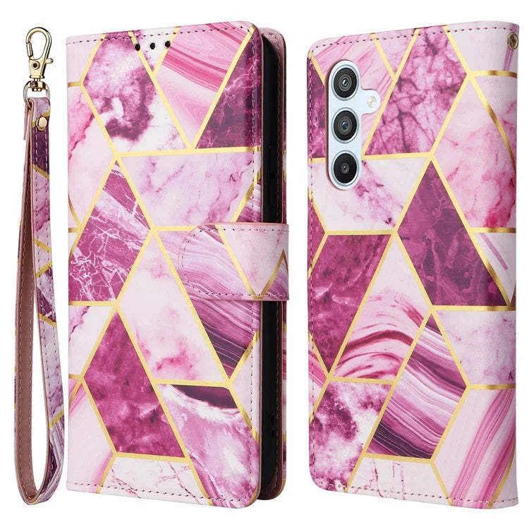 For Samsung Galaxy A54 5G Case with Wrist Strap Wallet Leather Phone Cover Marble Pattern