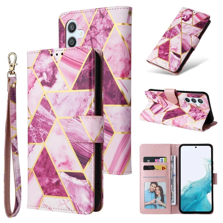 For Samsung Galaxy A54 5G Case with Wrist Strap Wallet Leather Phone Cover Marble Pattern