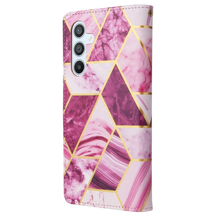For Samsung Galaxy A54 5G Case with Wrist Strap Wallet Leather Phone Cover Marble Pattern