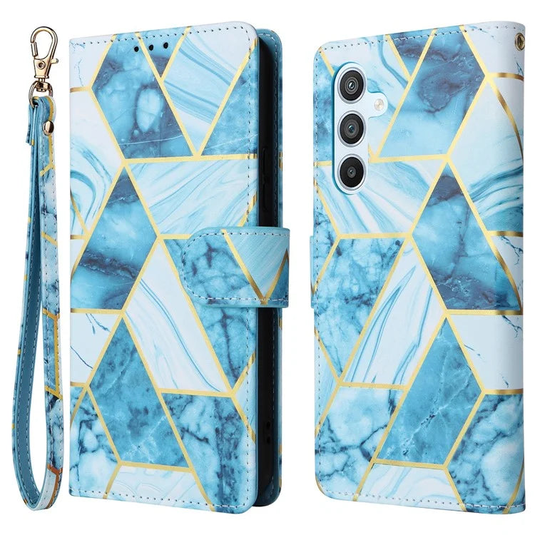 For Samsung Galaxy A54 5G Case with Wrist Strap Wallet Leather Phone Cover Marble Pattern