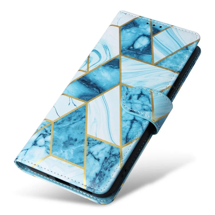 For Samsung Galaxy A54 5G Case with Wrist Strap Wallet Leather Phone Cover Marble Pattern