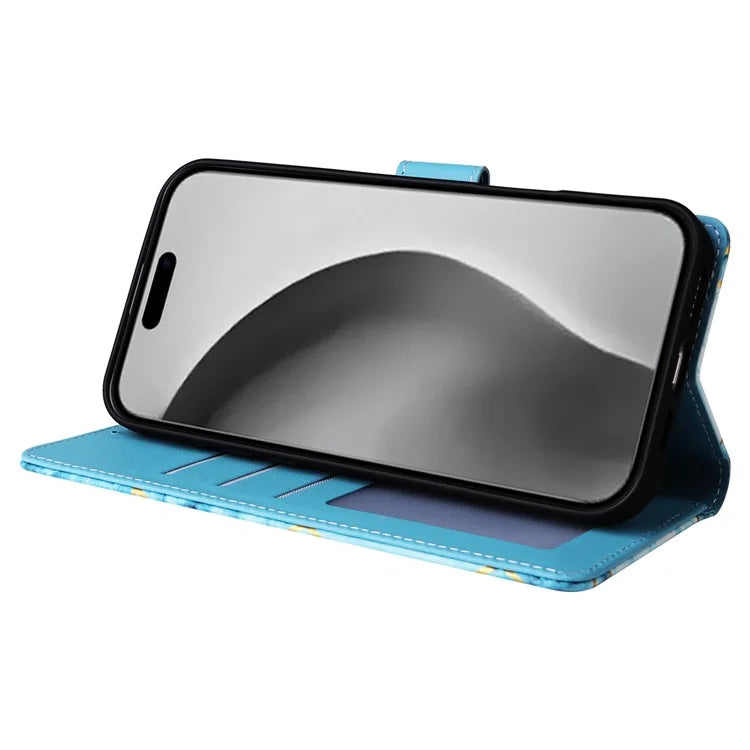 For iPhone 16 Pro Max Case Lacquered Marble Pattern Card Slots Wallet Leather Phone Cover