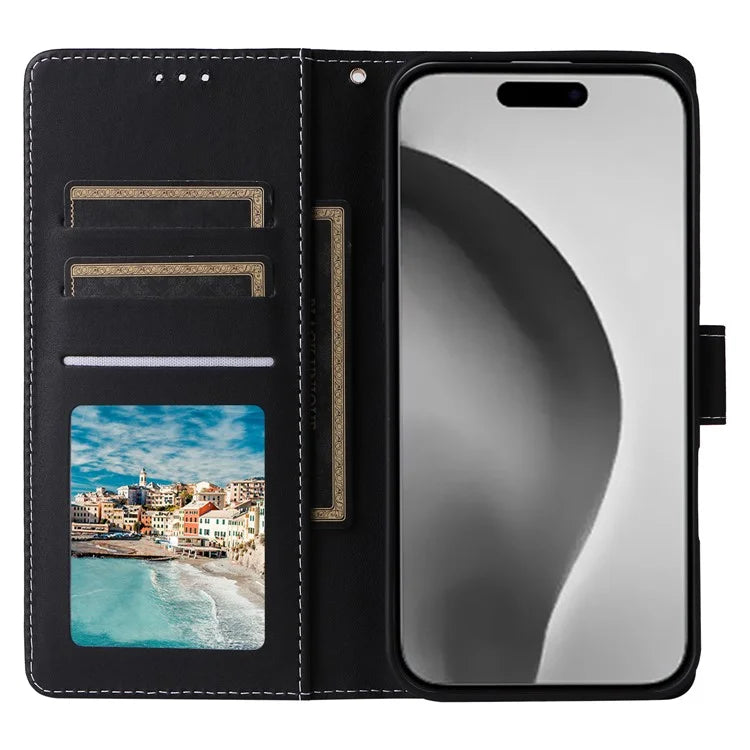 For iPhone 16 Pro Max Case Lacquered Marble Pattern Card Slots Wallet Leather Phone Cover