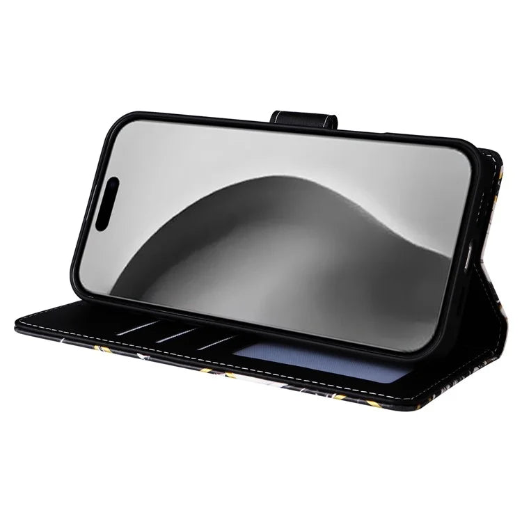 For iPhone 16 Pro Max Case Lacquered Marble Pattern Card Slots Wallet Leather Phone Cover