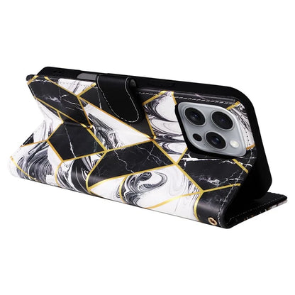 For iPhone 16 Pro Max Case Lacquered Marble Pattern Card Slots Wallet Leather Phone Cover