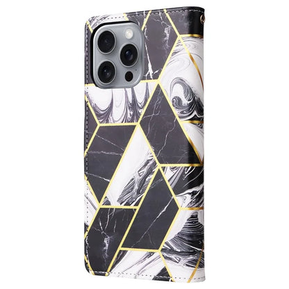 For iPhone 16 Pro Max Case Lacquered Marble Pattern Card Slots Wallet Leather Phone Cover
