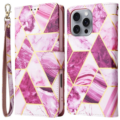 For iPhone 16 Pro Max Case Lacquered Marble Pattern Card Slots Wallet Leather Phone Cover