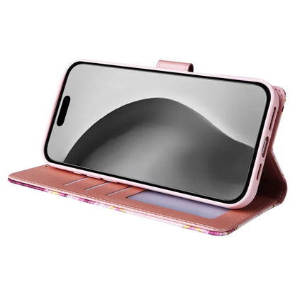 For iPhone 16 Pro Max Case Lacquered Marble Pattern Card Slots Wallet Leather Phone Cover