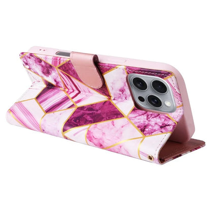 For iPhone 16 Pro Max Case Lacquered Marble Pattern Card Slots Wallet Leather Phone Cover