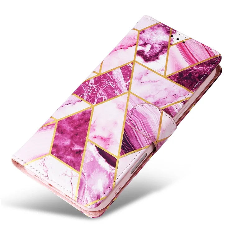 For iPhone 16 Pro Max Case Lacquered Marble Pattern Card Slots Wallet Leather Phone Cover