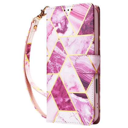 For iPhone 16 Pro Max Case Lacquered Marble Pattern Card Slots Wallet Leather Phone Cover