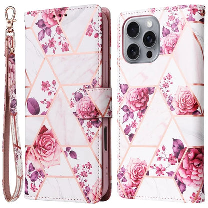 For iPhone 16 Pro Max Case Lacquered Marble Pattern Card Slots Wallet Leather Phone Cover