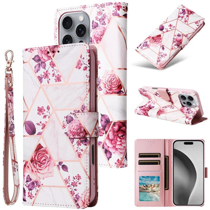 For iPhone 16 Pro Max Case Lacquered Marble Pattern Card Slots Wallet Leather Phone Cover