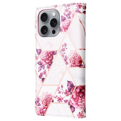 For iPhone 16 Pro Max Case Lacquered Marble Pattern Card Slots Wallet Leather Phone Cover