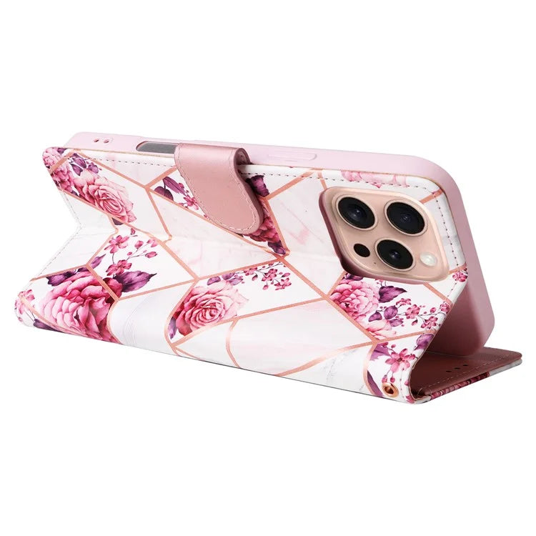For iPhone 16 Pro Case Lacquered Leather Phone Shell Marble Pattern Design