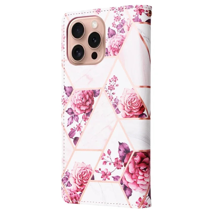For iPhone 16 Pro Case Lacquered Leather Phone Shell Marble Pattern Design